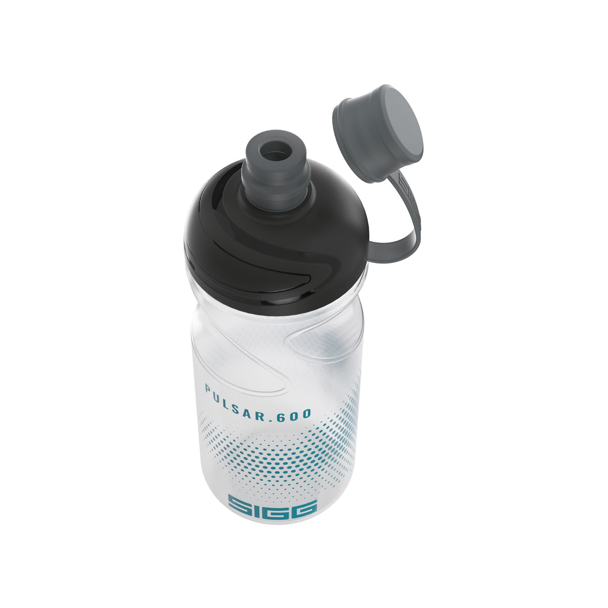 SIGG Pulsar urheilupullo Transparent Aqua 0,6 l, korkki avattuna