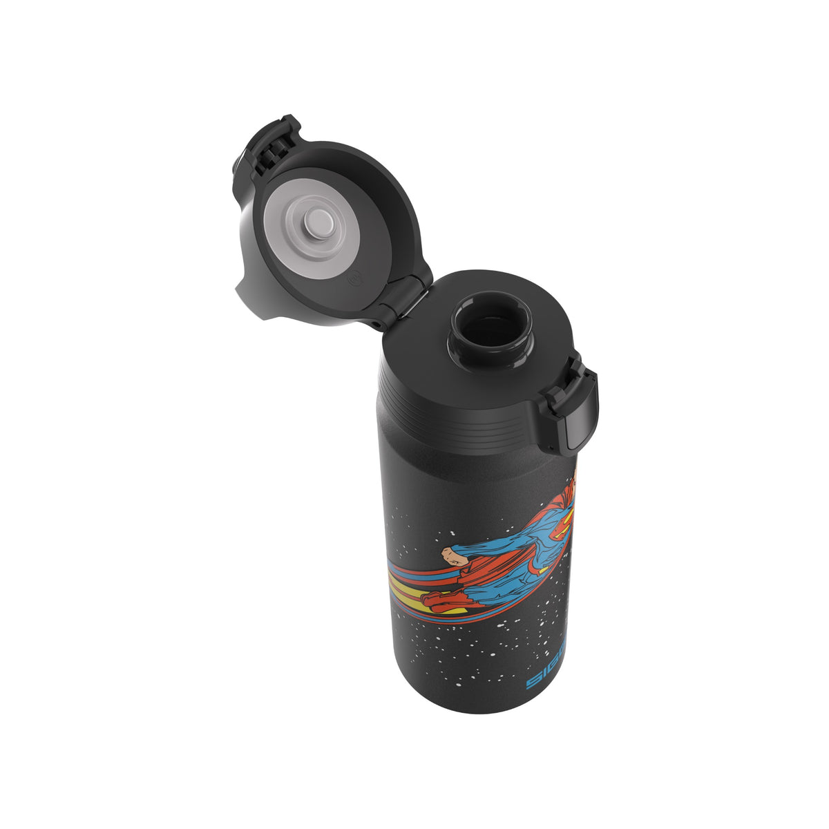 SIGG WMB ONE Superman Black 0,6 l alumiinipullo, korkki avattuna