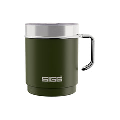 SIGG TRAVEL MUG 0,3 l Termosmuki musta, edestä, pullo täytettynä