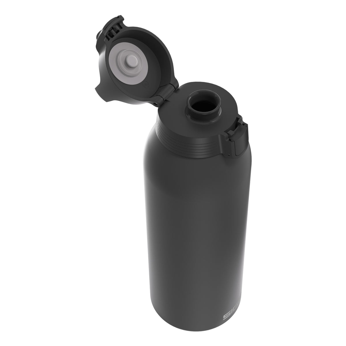 SIGG Shield One Black 1,5 l juomapullo, korkki avattuna