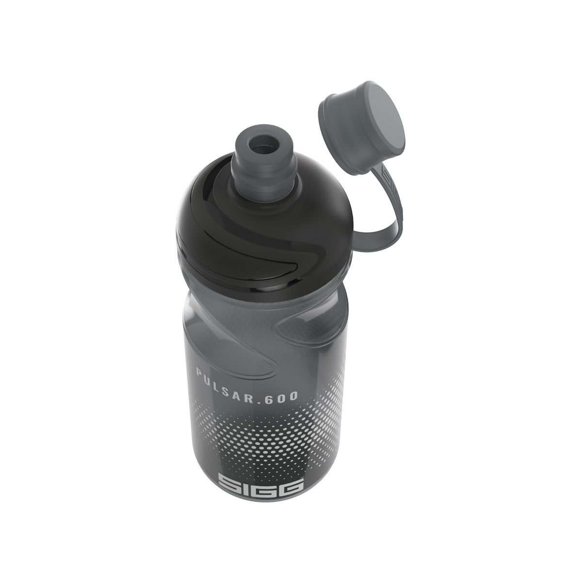 SIGG Pulsar Anthracite 0,6 l urheilupullo, korkki avattuna