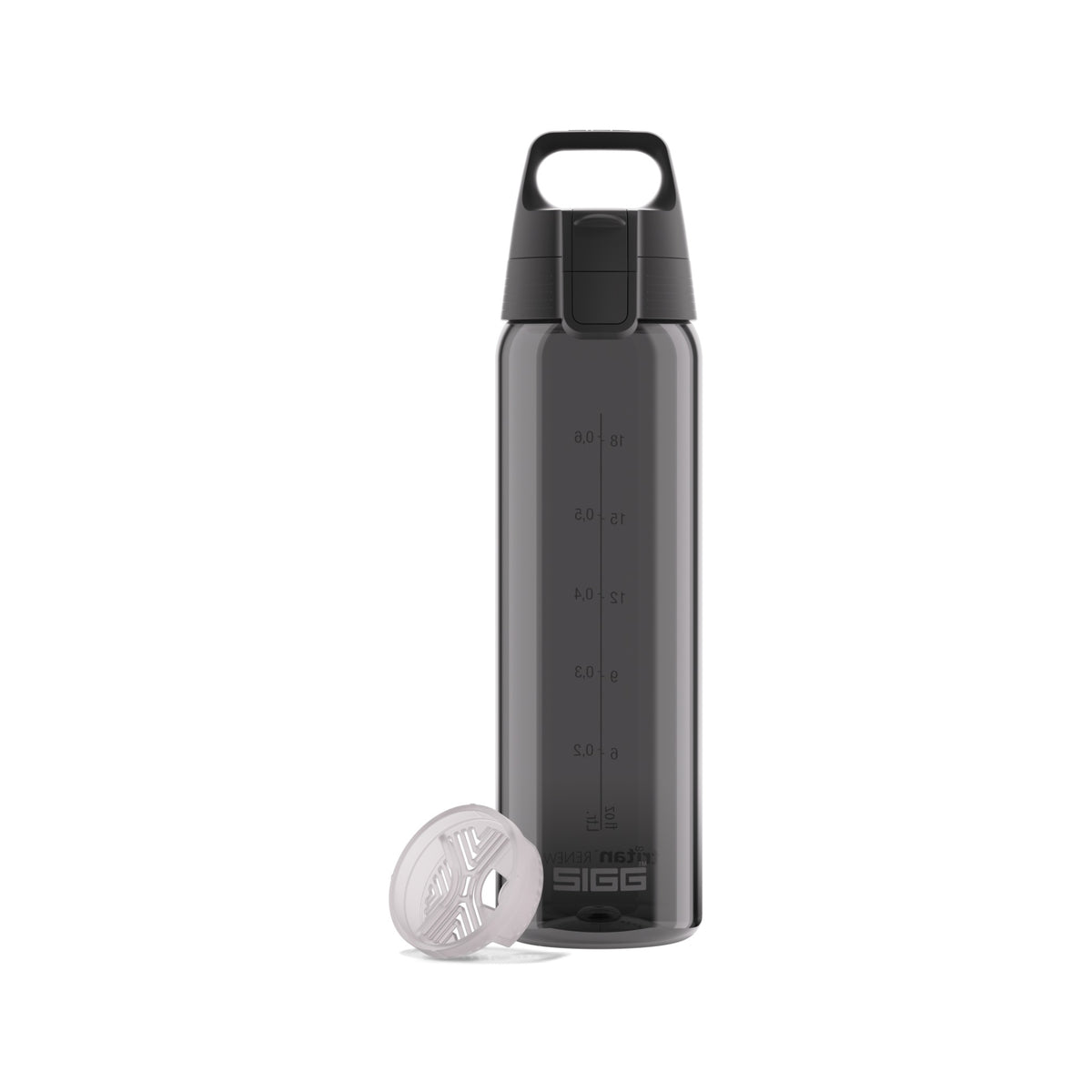 SIGG TOTAL COLOR ONE JUOMAPULLO - ANTHRACITE 0,75 l, edestä, pullo täytettynä