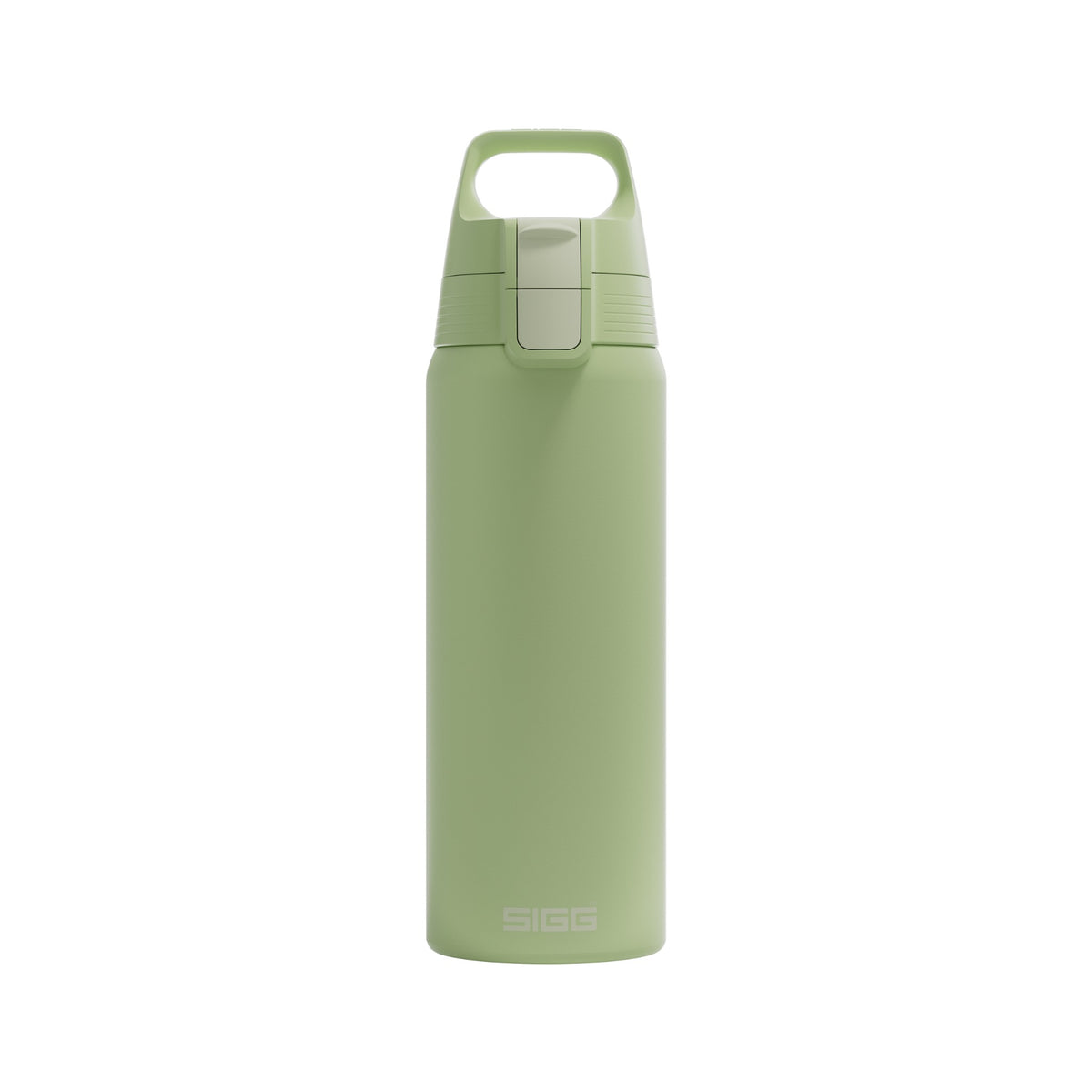 SIGG Shield One Eco Green teräksinen juomapullo 0,75 l, edestä, pullo täytettynä